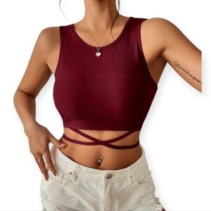 HAODUOYI Deep Red Wrap Crop Top